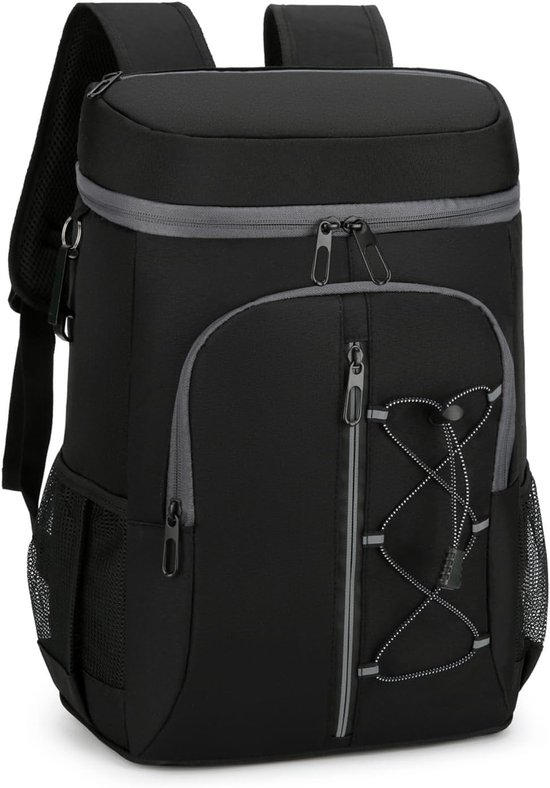 Bobypet - Koelrugzak 30 Liter - Geïsoleerde Picknick Rugzak met Flesopener - Lekvrije en Waterdichte Koeltas - Thermische Rugzak voor Werk, Strand, Camping & BBQ - Voor Heren & Dames - Zwart