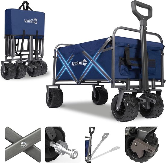 Bolderkar 200KG - Opvouwbare Bolderkar - Brede Banden 17x10 cm - Transportwagen Alle Terreinen - Telescoopstang Remmen - Klassiek 3017 - Olijfgroen van Bolderkar