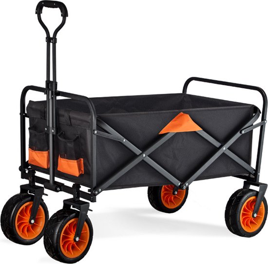 Bolderkar - 8 inch - Inklapbaar - Handkar - Transportkar - Gereedschapskar - Met verstelbare handgreep - Draagvermogen 150 kg - Inhoud 150 L - Zwart van Opvouwbare Bolderkar