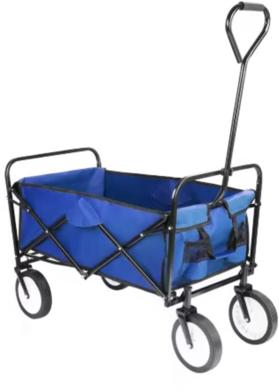 Bolderkar - Blauw - Strandwagen - Opvouwbaar tuinwagen - Met duwstang - Voor buitengebruik - 115 kg capaciteit - All terrain van Merkloos