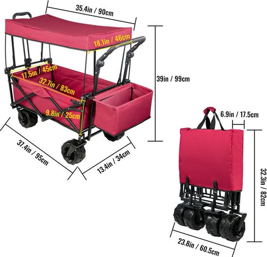 Bolderkar - Bolderkar opvouwbaar - Bolderwagen - Bolderkarren - Vevor - Inklapbaar - Op 4 wielen - 100kg laadgewicht - Outdoor wielen - Rood van Merkloos