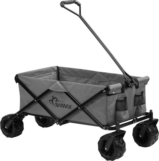 Bolderkar - Bolderwagen - Offroad Transportkar - Tuinkar - Handwagen Opvouwbaar met massieve Wielen en Opberghoes - Grijs van MaxxGarden