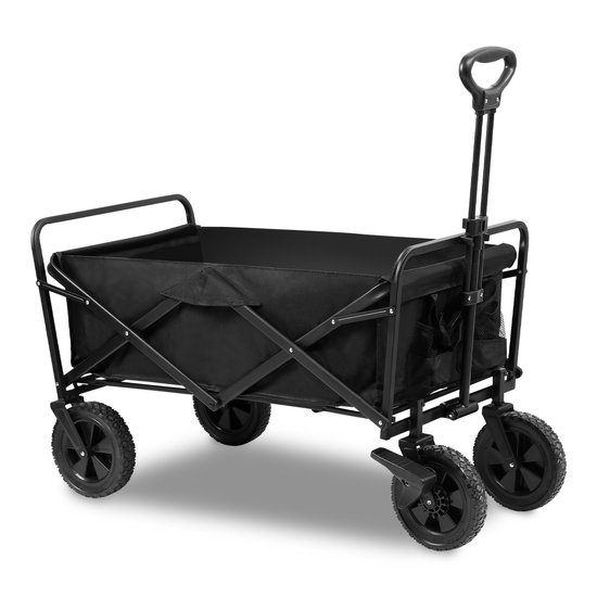 Bolderkar - Bolderwagen Opvouwbaar - Kinderenvervoer Bolderkarren Tuinkar Kinderwagen - met Duwstang Opvouwbare Draag Kar Bolder Wagen Strandkar - Zwart van Deuba