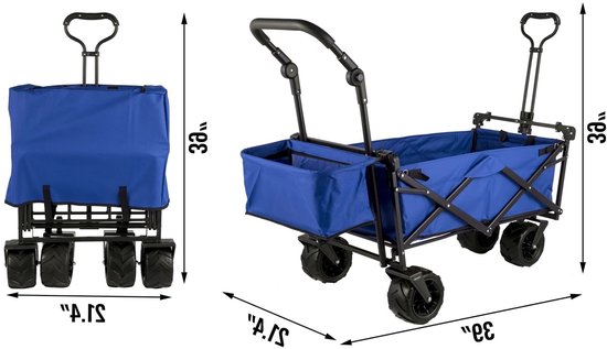 Bolderkar - Bolderwagen - Opvouwbare - Tuinkar - Tuinwagen - Tuintrolley - met Verstelbare Handgreep en Afneembare Luifel - Oxford Stoffen Winkelwagen - voor Outdoor, Camping & Strand - Bolderkarren - Karretje -Draagvermogen 100kg - Blauw van Merkloos