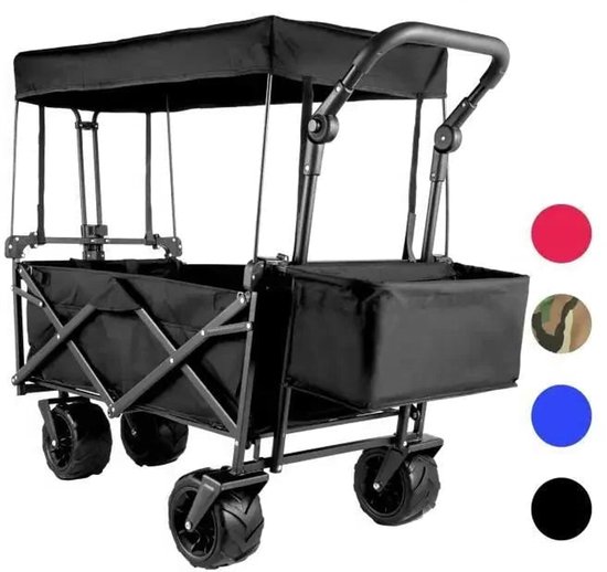 Bolderkar - Bolderwagen - Opvouwbare - Tuinkar - Tuinwagen - Tuintrolley - met Verstelbare Handgreep en Afneembare Luifel - Oxford Stoffen Winkelwagen - voor Outdoor, Camping & Strand - Bolderkarren - Karretje -Draagvermogen 100kg - Zwart van Merkloos