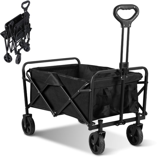 Bolderkar Compact - Opvouwbaar - 60 L - 80KG Draagkracht - Kinderenvervoer - Bolderkarren - Wasbaar Polyester - Inklapbare Bolderwagen - Zwart van Merkloos