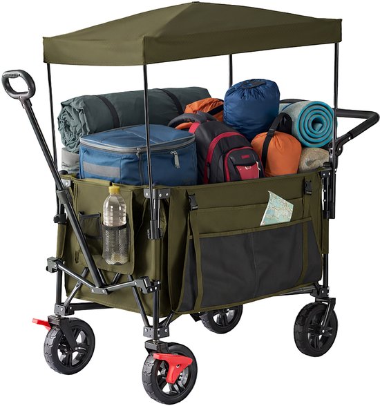 Bolderkar - groen - 54x131x97 cm - met trekstang - 4 wielen van Merkloos