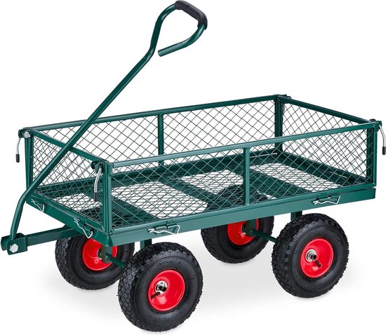 Bolderkar Handige Transportkar voor Tuin - Luchtbanden - Draagvermogen 200 kg - Staal - Groen-Rood van Merkloos