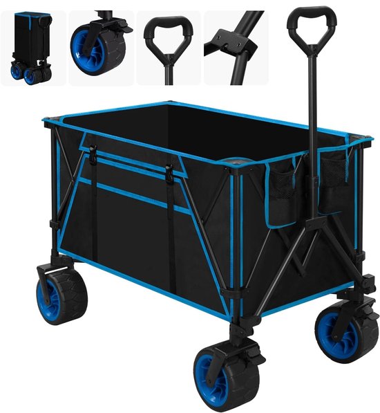 Bolderkar - Handkar - Bolderkar Opvouwbaar - Bolderwagen - 240L - met Remmen - Transportkar voor Alle Terreinen - Bolderkarren - Voor Strand, Kamperen, Picknick, Tuin, Winkelen – Blauw