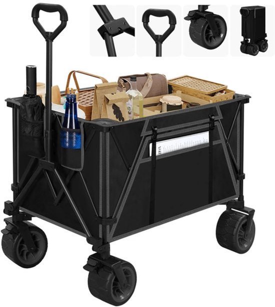 Bolderkar - Handkar - Bolderkar Opvouwbaar - Bolderwagen - 240L - met Remmen - Transportkar voor Alle Terreinen - Bolderkarren - Voor Strand, Kamperen, Picknick, Tuin, Winkelen – Grijs