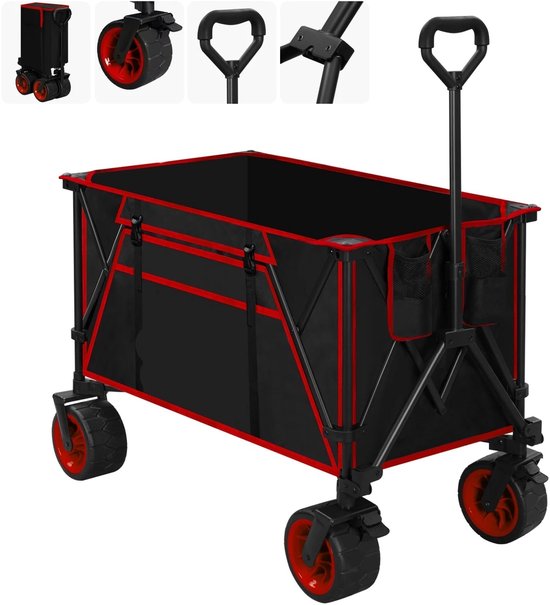 Bolderkar - Handkar - Bolderkar Opvouwbaar - Bolderwagen - 240L - met Remmen - Transportkar voor Alle Terreinen - Bolderkarren - Voor Strand, Kamperen, Picknick, Tuin, Winkelen – Rood van Merkloos