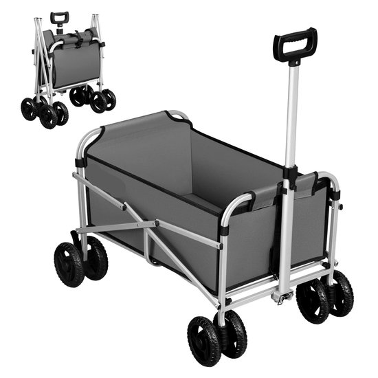 Bolderkar - Handkar - Bolderkar Opvouwbaar - Bolderwagen - met Dubbele Wielen en Remmen - Transportwagentje - Bolderkarren - voor Tuin, Strand, Camping of Picknick - Donkergrijs van Merkloos