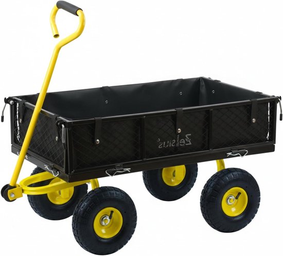 Bolderkar - Handkar Tuinwagen - Tuinwerkzaamheden Uitvoeren - Inklapbare Zijpanelen - 350 kg Draagkracht - Zwart Geel van Bolderkar