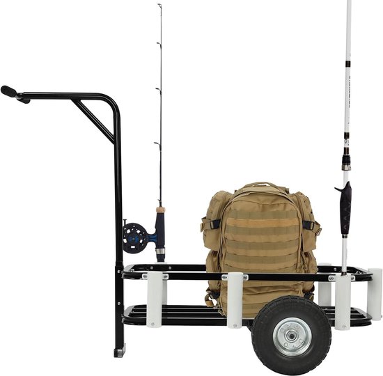 Bolderkar - Handwagen - Outdoor transport - Zeven hengelhouders - Tot 90 kg - Zwart van Bolderkar