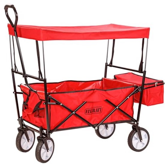 Bolderkar - Handwagen transport - Uitstapjes maken - Opvouwbaar met dak - 122 x 57 cm - Rood