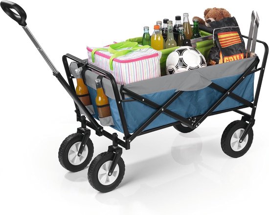 Bolderkar Handwagen - Transportkar Opvouwbaar - Spullen Vervoeren - 80kg Draagkracht - 102x50x72cm - Blauw Grijs