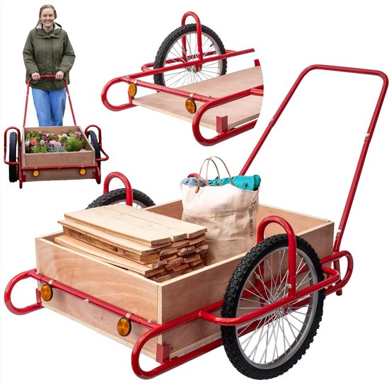 Bolderkar - Handwagen - Tuin transport - Houten mand 18mm - 90x63x25 cm van Merkloos