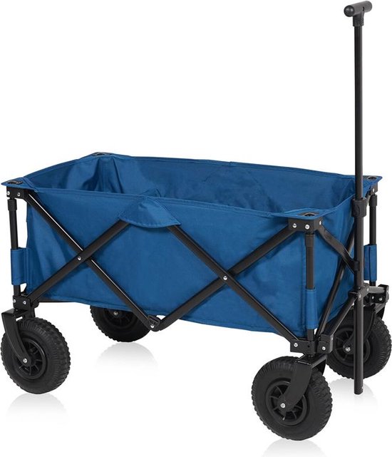 Bolderkar HC-0414 - Bolderwagen met Luchtbanden - Extra stevig harmonicaframe - Inclusief bodemplaat - Opvouwbaar - Met gratis opbergtas - Blauw van Merkloos