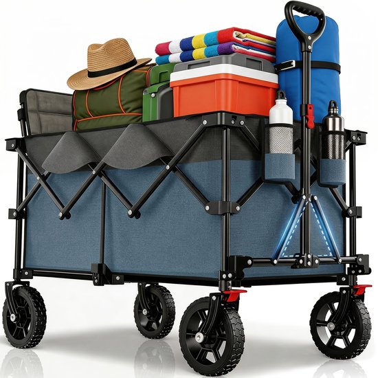 Bolderkar-Heavy-duty terreinkar-Opvouwbare bakwagen 200L/capaciteit 200kg-17x10cm -Wielen met remmen-duurzaam canvas-Blauw . van Merkloos