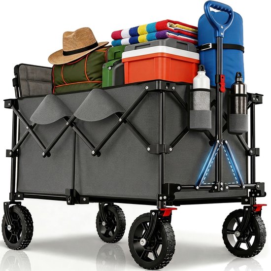 Bolderkar-Heavy-duty terreinkar-XXL Plus Opvouwbare Kar- 200L/capaciteit 200kg-Wielen met remmen-duurzaam canvas-Donkergrijs. van Merkloos