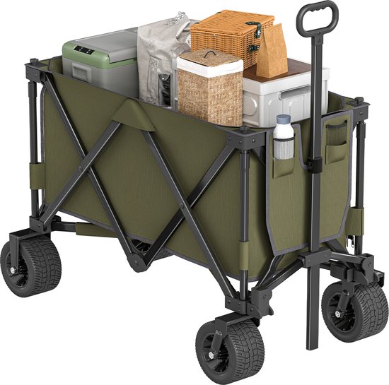Bolderkar Inklapbaar - 100x48cm Transportwagen - Met 7 Zakken En Verstelbare Greep - Voor Strand En Tuin - Groen van Merkloos