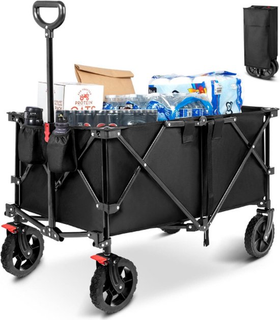 Bolderkar - Inklapbaar - Belastbaar tot 100 kg 200L - Extra Grote Bolderwagen - 92x55x112cm XL - met Regenhoes - Opvouwbaar - 360 Handsvat van Merkloos