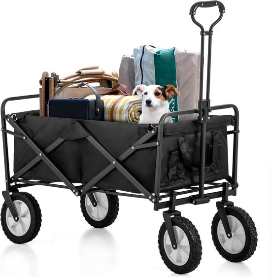 Bolderkar Inklapbaar - Outdoor Wagen - Tuin en Camping - Terrein Geschikt - 96 Liter - Zwart