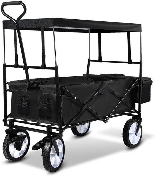 Bolderkar - Inklapbare Bolderwagen - Opvouwbaar - Capacité de charge 80KG - Transportwagen - Verstelbare hendel - Kinderenvervoer - Bolderkarren -avec toit - Zwart van Merkloos