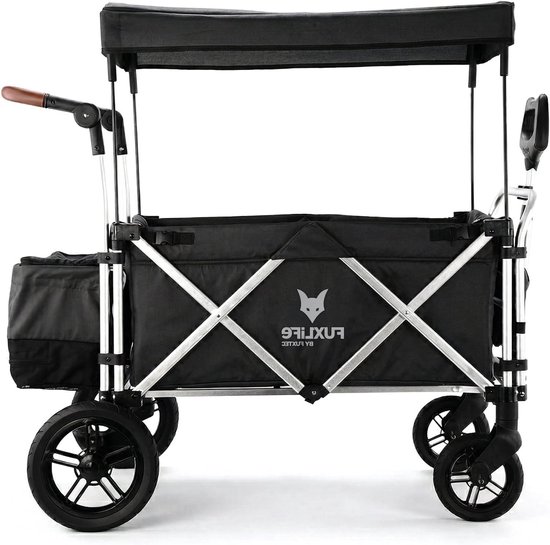 Bolderkar Luxe - Handkar Opvouwbaar - Kinderen Vervoeren - Met Zonnedak Veiligheidsriemen - Max 75kg - Zwart