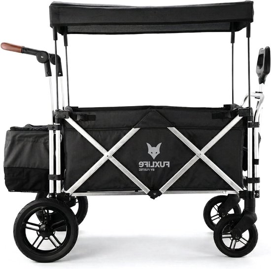 Bolderkar Luxe - Handkar Strandkar - Vervoer van Kinderen - Opvouwbaar Met Gordels - 77x36x57 cm - Zwart