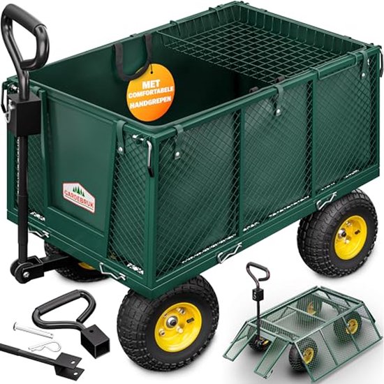 Bolderkar met binnenzeil tot 550 kg belastbaar - groen - multifunctionele tuinkar van TecTake