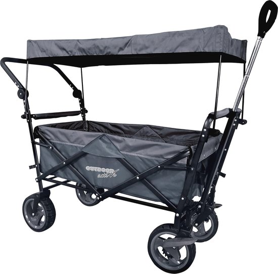 Bolderkar met Dak en Schuiflade - Opvouwbaar, 106 x 56 x 78 cm, Blauw/Grijs van Relaxdays