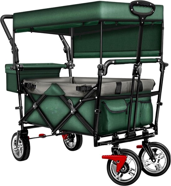 Bolderkar met Dak - Kinderwagen Bolderkar - Opvouwbare Transportkar met Duwstang van Merkloos