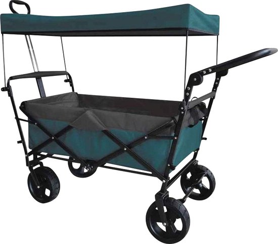 Bolderkar met dak - Opvouwbare kar - Vervoer spullen - Waterdicht UV-dak - 106 x 55 x 101 cm - Petrol