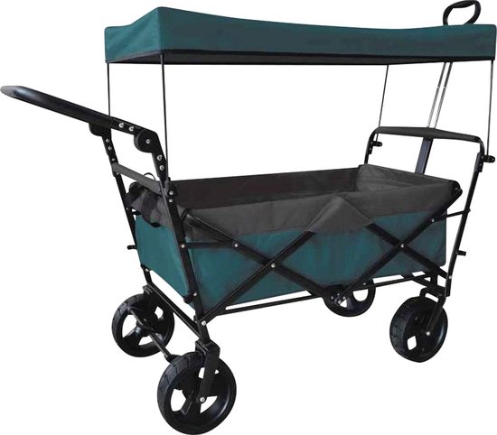 Bolderkar met dak - Opvouwbare transportkar - Outdoor avonturen - Waterdicht UV-dak - 106 x 55 x 101 cm - Petrol