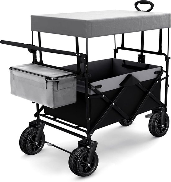 Bolderkar met Dak - Transportkar Opvouwbaar - Strand Camping Tuin - Grote All Terrain Wielen - 50x94x98 centimeter - Wit Zwart