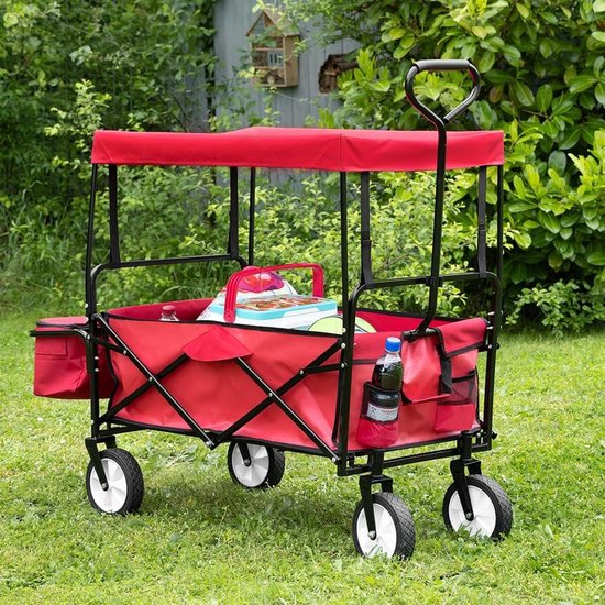 Bolderkar met dak - Vouwkar kinderwagen - Familie uitstapjes - Plaatsbesparend inklapbaar - 90 x 53 x 118 cm - Rood