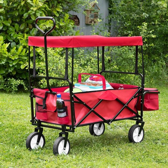 Bolderkar met dak - Vouwkar transportkar - Spullen vervoeren - 80 kg belastbaar - 90 x 53 x 118 cm