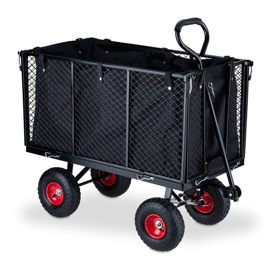 bolderkar met luchtbanden - klapbare zijwanden - 500 kg - zwart-rood van Merkloos