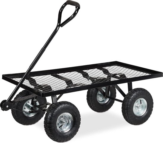 Bolderkar met luchtbanden tot 200 kg - Staal - 345 x 51 x 96 cm - Zwarte transportkar Grote handwagen van Bolderkar