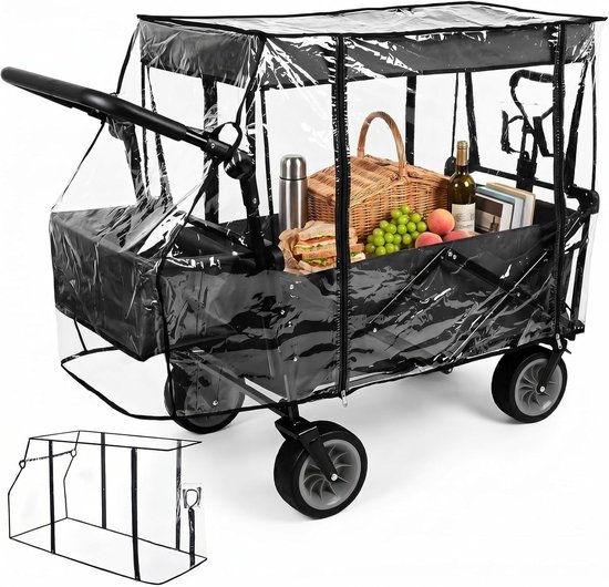 Bolderkar met regenbescherming, transparante waterdichte hoes, opvouwbaar en multifunctioneel voor camping en buitenactiviteiten, 115 x 52 x 75 cm