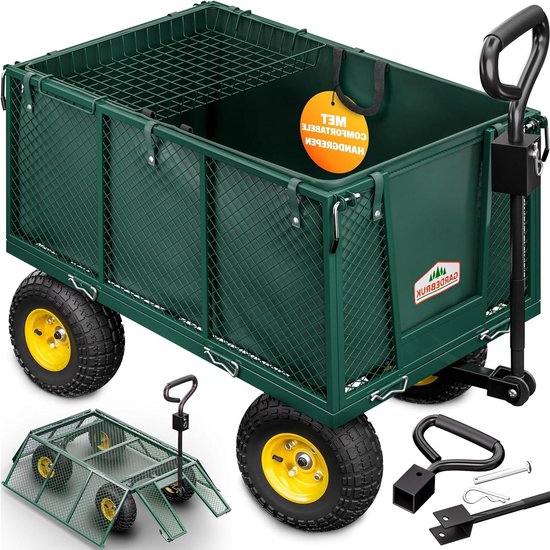 Bolderkar met zeil - Tuinkar bolderwagen - Zware spullen vervoeren - Hoge laadcapaciteit - 114 x 52 x 105 cm