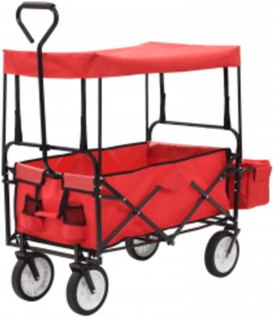 Bolderkar met Zonnedak - Tuinwagen Transportkar - Tuinieren en Klussen - Inklapbaar en Robuust - 75 kg Laadvermogen - Rood