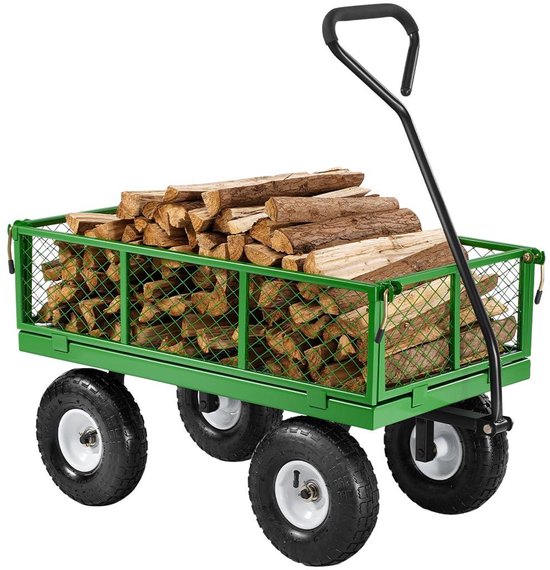 Bolderkar Metaal - Transportwagen Tuinwagen - Zware Lasten Vervoeren - Afneembare Zijpanelen - 300 kg Draagvermogen - Geel Zwart