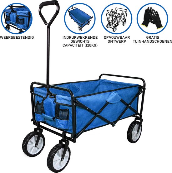Bolderkar opvouwbaar | 120 kg gewichtscapiciteit | Inclusief tuinhandschoenen | Blauw | Bolderwagen Transportwagen van Bolderkar