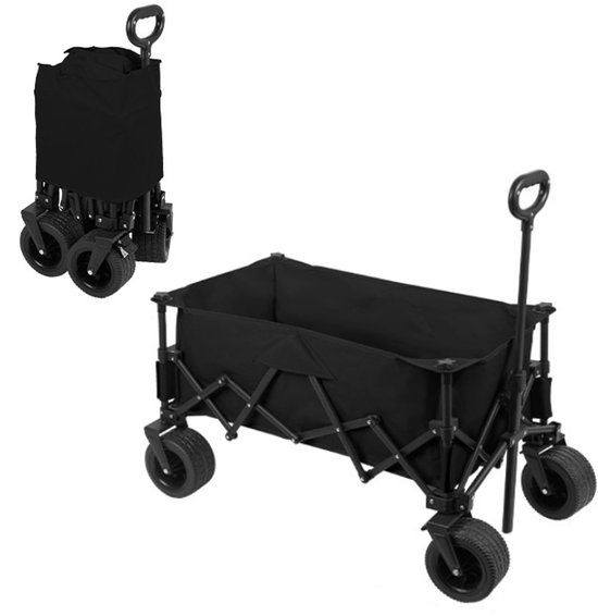 Bolderkar Opvouwbaar 130L - Extra Sterke Bolderwagen tot 150KG - Met Dubbele Rem & Telescopische Trekstang - Compact Inklapbare Strandkar met 360° Wielen - All-Terrain Trekkar voor Camping & Boodschappen - Bolderkarren Inclusief opbergtas - Zwart van Merkloos