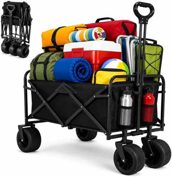 Bolderkar Opvouwbaar - 150 kg Draagkracht - XL Formaat - Zwart - Boodschappentrolley