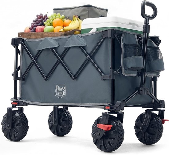 Bolderkar - Opvouwbaar - 250 Liter - Brede Banden met Remmen - Voor Camping en Winkelen