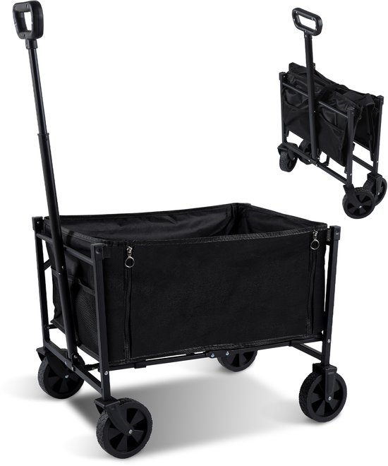 Bolderkar Opvouwbaar - 60 Liter - 80 KG Draagkracht - Verstelbare hendel - Inklapbare Bolderwagen - Compact - Kinderenvervoer - Zwart