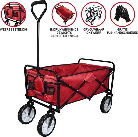 Bolderkar opvouwbaar - 70 kg gewichtscapiciteit - Inclusief tuinhandschoenen - Rood - Bolderwagen Transportwagen van House of Goods